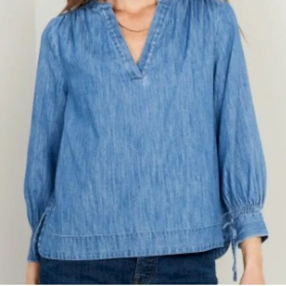 OLD NAVY Puff Sleeve Jeans Denim Blouse Top Boho style Size XXL - Picture 7 of 12